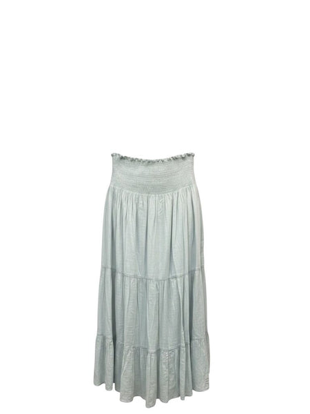*THE GREAT. The Folk Cotton Voile Smocked Waist Pull-On Tiered Midi Skirt, Size TG1=S