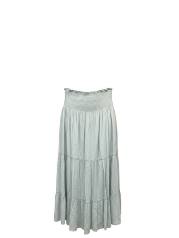 *THE GREAT. The Folk Cotton Voile Smocked Waist Pull-On Tiered Midi Skirt, Size TG1=S