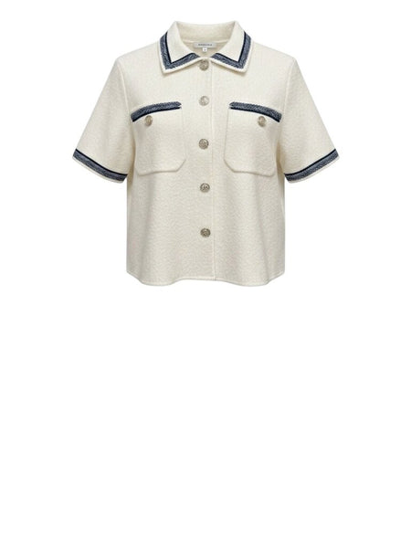 ^Maje Mirsalinette Cotton Boucle Knit Contrast Trim Short Sleeve Cropped Cardigan, Size M2=M