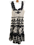 *Farm Rio Scalloped Trim Cotton Applique Floral Square Neck Cami Tiered Midi Dress, Size S