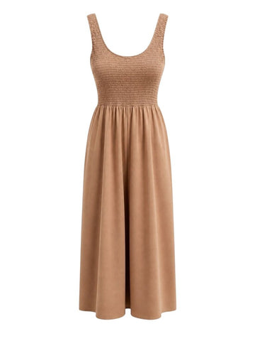 *XiRENA Florence Cotton Poplin Sleeveless Scoop Neck Smocked Bodice Midi Dress, Size S