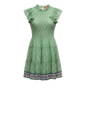 *Oliphant Smocked Flirty Short Cotton Blockprint Flutter Sleeve Mini Dress, Size S