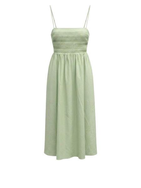 ^AYR Garden Party Cotton Blend Seersucker Cami Square Neck Smocked Midi Dress, Size S