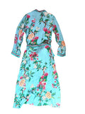 *Raishma Studio Enola Crepe Floral Long Sleeve Collared Button Up Belted Maxi Shirt Dress, Size 8