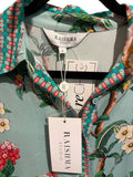 *Raishma Studio Enola Crepe Floral Long Sleeve Collared Button Up Belted Maxi Shirt Dress, Size 8