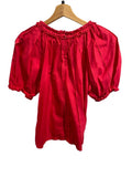 *Ulla Johnson Lora Cotton Pleated Detail Puff Sleeve Ruffle Round Neck Top, Size 2