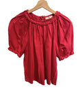 *Ulla Johnson Lora Cotton Pleated Detail Puff Sleeve Ruffle Round Neck Top, Size 2