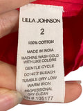 *Ulla Johnson Lora Cotton Pleated Detail Puff Sleeve Ruffle Round Neck Top, Size 2
