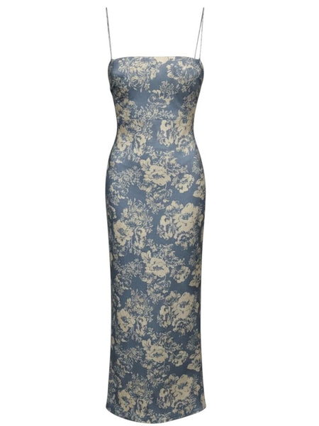 *Reformation Frankie Silk Floral Cami Smocked Back High Slit Fitted Maxi Dress, Size 4(S)