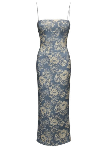 *Reformation Frankie Silk Floral Cami Smocked Back High Slit Fitted Maxi Dress, Size 4(S)
