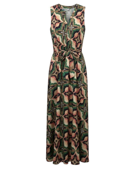 ^MISA Los Angeles Annabelle Mosaic Tile Sleeveless Round Neck Button Front Maxi Dress, Size M