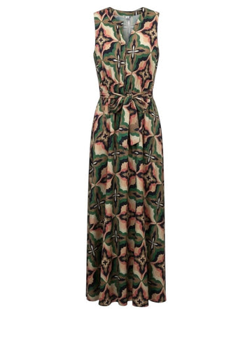^MISA Los Angeles Annabelle Mosaic Tile Sleeveless Round Neck Button Front Maxi Dress, Size M