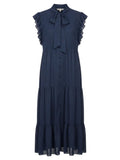 *Marie Oliver Kylee Silk Blend Tonal Check Flutter Sleeve Tie Neck Tiered Maxi Dress, Size S