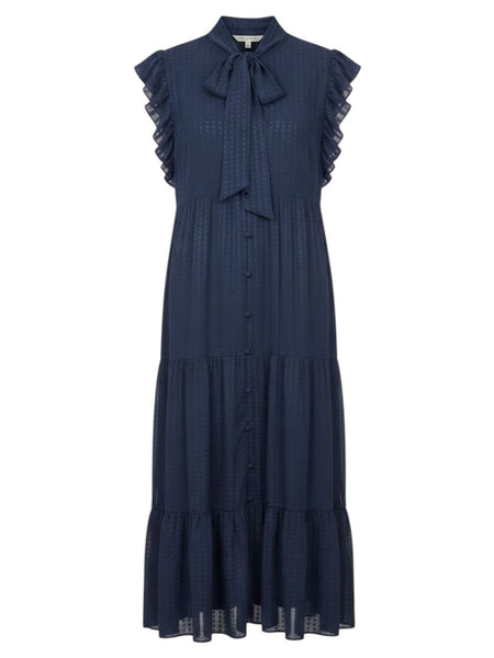 *Marie Oliver Kylee Silk Blend Tonal Check Flutter Sleeve Tie Neck Tiered Maxi Dress, Size S