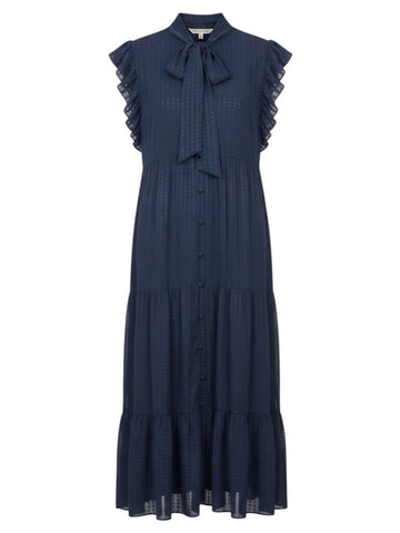 *Marie Oliver Kylee Silk Blend Tonal Check Flutter Sleeve Tie Neck Tiered Maxi Dress, Size S