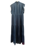 *Marie Oliver Kylee Silk Blend Tonal Check Flutter Sleeve Tie Neck Tiered Maxi Dress, Size S