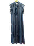 *Marie Oliver Kylee Silk Blend Tonal Check Flutter Sleeve Tie Neck Tiered Maxi Dress, Size S