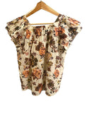 *Ulla Johnson Kiki Silk & Cotton Voile Floral Flutter Sleeve Square Neck Top, Size 8