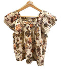 *Ulla Johnson Kiki Silk & Cotton Voile Floral Flutter Sleeve Square Neck Top, Size 8