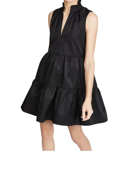 ^NWT Amanda Uprichard Saffron Sleeveless Poplin Split Neck Tiered Swing Mini Dress, Size L