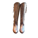 *Freebird Whisper Antiqued Metallic Leather Western Stitching Heeled Cowboy Boots, Size 7