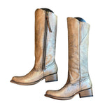 *Freebird Whisper Antiqued Metallic Leather Western Stitching Heeled Cowboy Boots, Size 7
