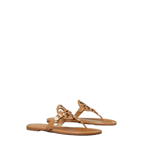 ^Tory Burch Miller Leather Double-T Cut-Out Logo Flat Thong Sandals, Size 9