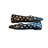 ^Freda Salvador Jessie Leather Silver Studded Square Toe Ballet Flats w/Dustbag, Size 9