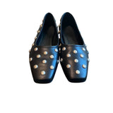 ^Freda Salvador Jessie Leather Silver Studded Square Toe Ballet Flats w/Dustbag, Size 9