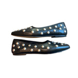 ^Freda Salvador Jessie Leather Silver Studded Square Toe Ballet Flats w/Dustbag, Size 9