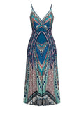 *Caballero Genevieve Bardot Boho Print Cami Surplice V-Neck Accordion Pleat Midi Dress, Size XS