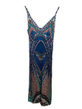 *Caballero Genevieve Bardot Boho Print Cami Surplice V-Neck Accordion Pleat Midi Dress, Size XS