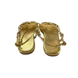 *Beek Livia Metallic Leather O-Ring Knotted Strappy Slingback Flat Sandals, Size 8