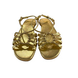 *Beek Livia Metallic Leather O-Ring Knotted Strappy Slingback Flat Sandals, Size 8