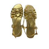 *Beek Livia Metallic Leather O-Ring Knotted Strappy Slingback Flat Sandals, Size 8