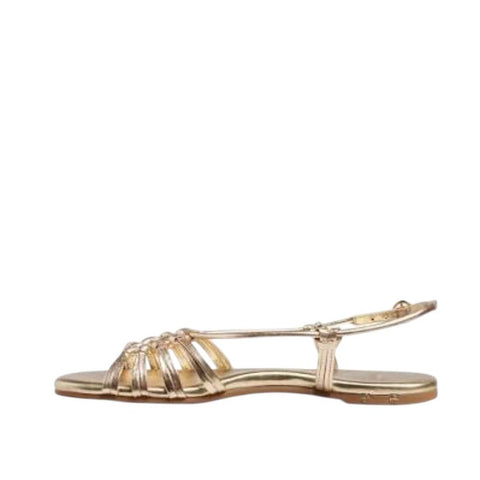 *Beek Livia Metallic Leather O-Ring Knotted Strappy Slingback Flat Sandals, Size 8