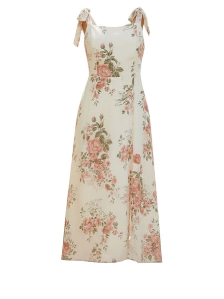 ^Reformation Twilight Crepe Tie Shoulder Cami Square Neck Side Slit Midi Dress, Size 8