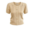 *Alex Mill Elle Pointelle Cotton & Hemp Knit Short Sleeve Round Neck Button-Up Cardigan Top, Size S