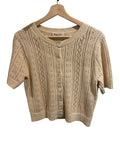 *Alex Mill Elle Pointelle Cotton & Hemp Knit Short Sleeve Round Neck Button-Up Cardigan Top, Size S