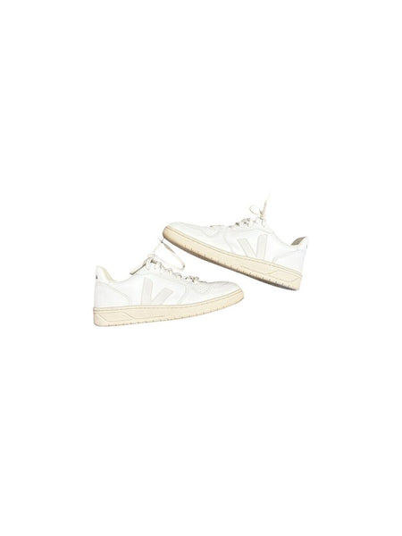 *Veja V-10 Leather Perforated-Toe Lace-Up Low-Top Sneakers, Size 8.5