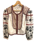 *Veronica Beard Shilin Linen Eyelet Embroidered & Beaded Balloon Sleeve Cropped Jacket, Size M