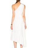 *Tibi Cotton Sleeveless One Shoulder Sash Tie Waist Asymmetric Split Hem Midi Dress, Size 4