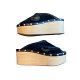 ^Isabel Marant Zipla Suede Stud Detail Wood Platform Wedge Clog Slide Sandals, Size 39