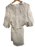 *FRAME Ramie Inset Lace Puff Sleeve Button-Up Belted Mini Shirt Dress w/Slip, Size M