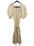 *Tuckernuck x Studio McGee Poplin Lace Hem Puff Sleeve V-Neck Belted Midi Dress, Size S