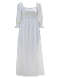 *Sleeper Atlanta Linen Balloon Sleeve Ruffle Cuff Off Shoulder Smocked Bodice Midi Dress, Size S