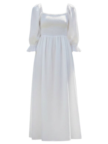 *Sleeper Atlanta Linen Balloon Sleeve Ruffle Cuff Off Shoulder Smocked Bodice Midi Dress, Size S