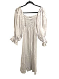 *Sleeper Atlanta Linen Balloon Sleeve Ruffle Cuff Off Shoulder Smocked Bodice Midi Dress, Size S