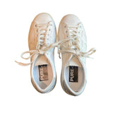 *Golden Goose Pure-Star Leather Glitter Heel Cap Lace-Up Low-Top Sneakers, Size 36