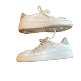 *Golden Goose Pure-Star Leather Glitter Heel Cap Lace-Up Low-Top Sneakers, Size 36